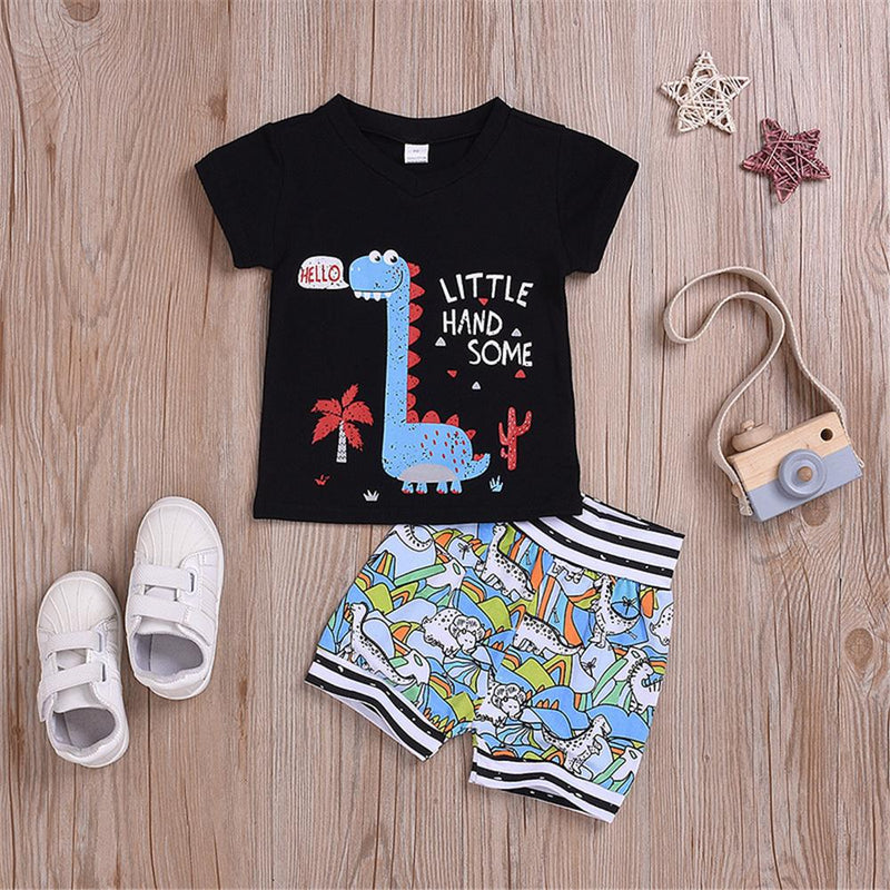 Baby Girls Dinosaur Letter Printed Short-sleeve Top & Shorts Wholesale Baby clothing vendors - PrettyKid