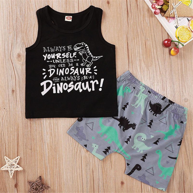 Boys Dinosaur Letter Printed Sleeveless Top & Shorts Wholesale Boy Clothing - PrettyKid