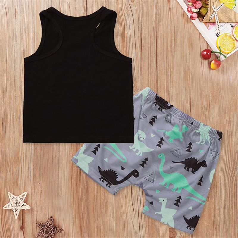 Boys Dinosaur Letter Printed Sleeveless Top & Shorts Wholesale Boy Clothing - PrettyKid