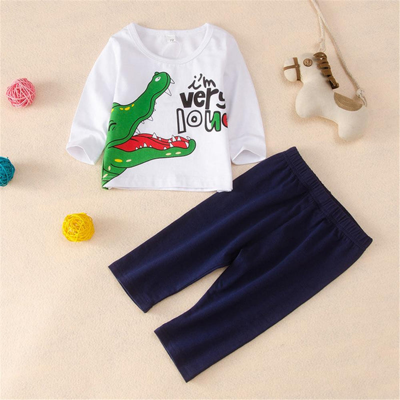 Baby Boys Dinosaur Letter Printed Tops & Bottoms Baby Wholesales - PrettyKid