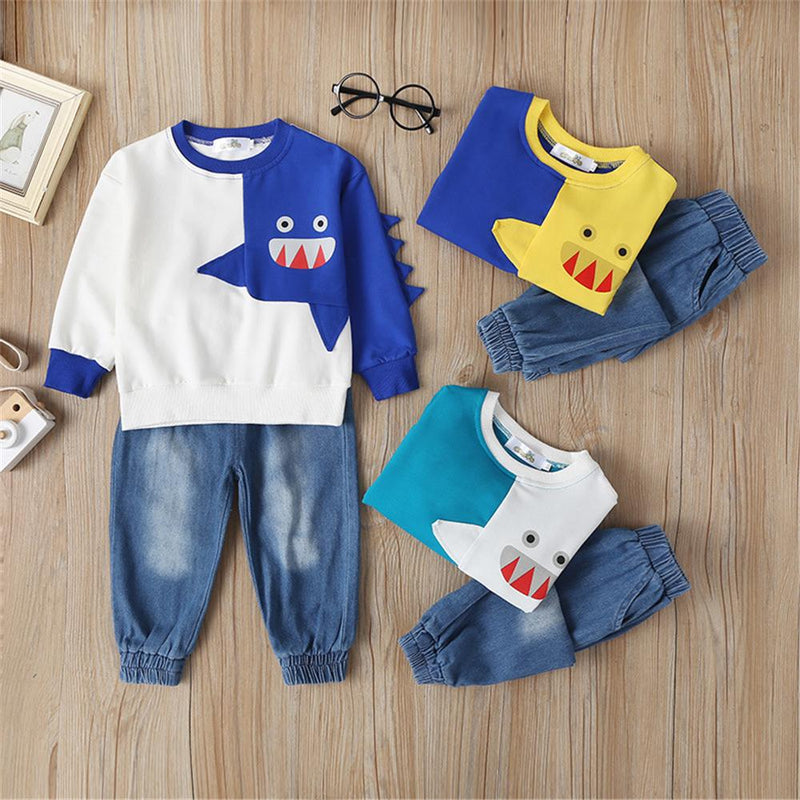 Boys Dinosaur Long Sleeve T-shirt & Jeans Wholesale Clothing For Children - PrettyKid