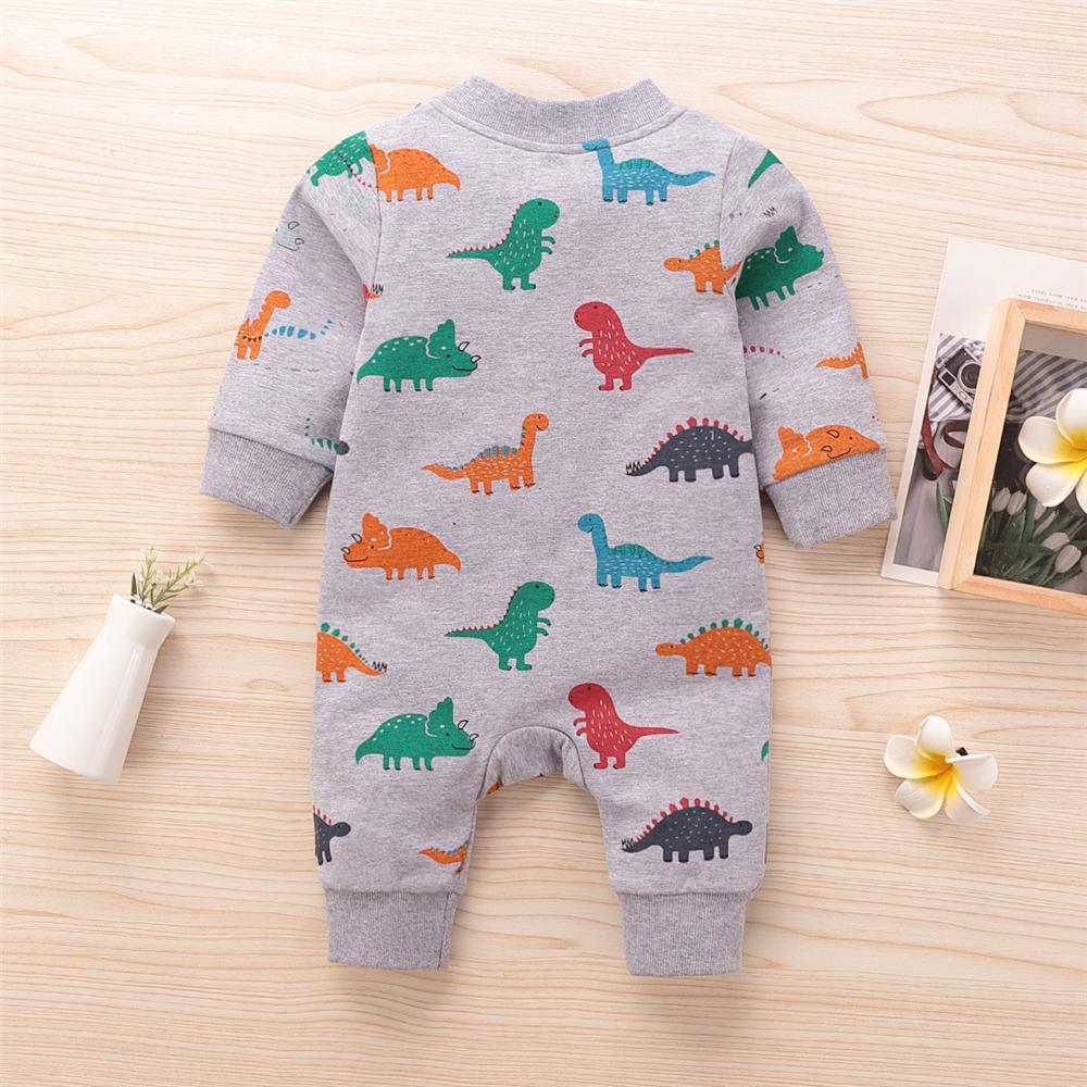 Baby Boys Dinosaur Long Sleeve Zipper Romper Wholesale Baby Outfits - PrettyKid