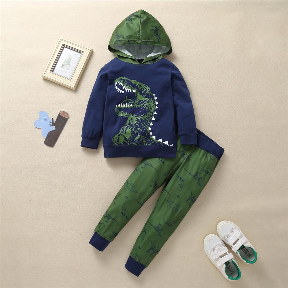 Boys Dinosaur Printed Hooded Long Sleeve Jumper & Pants - PrettyKid