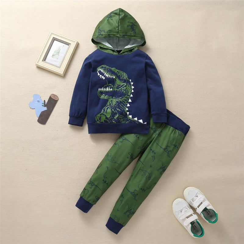 Boys Dinosaur Printed Hooded Long Sleeve Jumper & Pants - PrettyKid