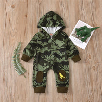 Baby Boys Dinosaur Printed Hooded Romper Baby Clothing Cheap Wholesale - PrettyKid