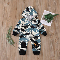 Baby Boys Dinosaur Printed Hooded Romper Baby Clothing Cheap Wholesale - PrettyKid