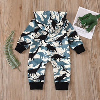 Baby Boys Dinosaur Printed Hooded Romper Baby Clothing Cheap Wholesale - PrettyKid