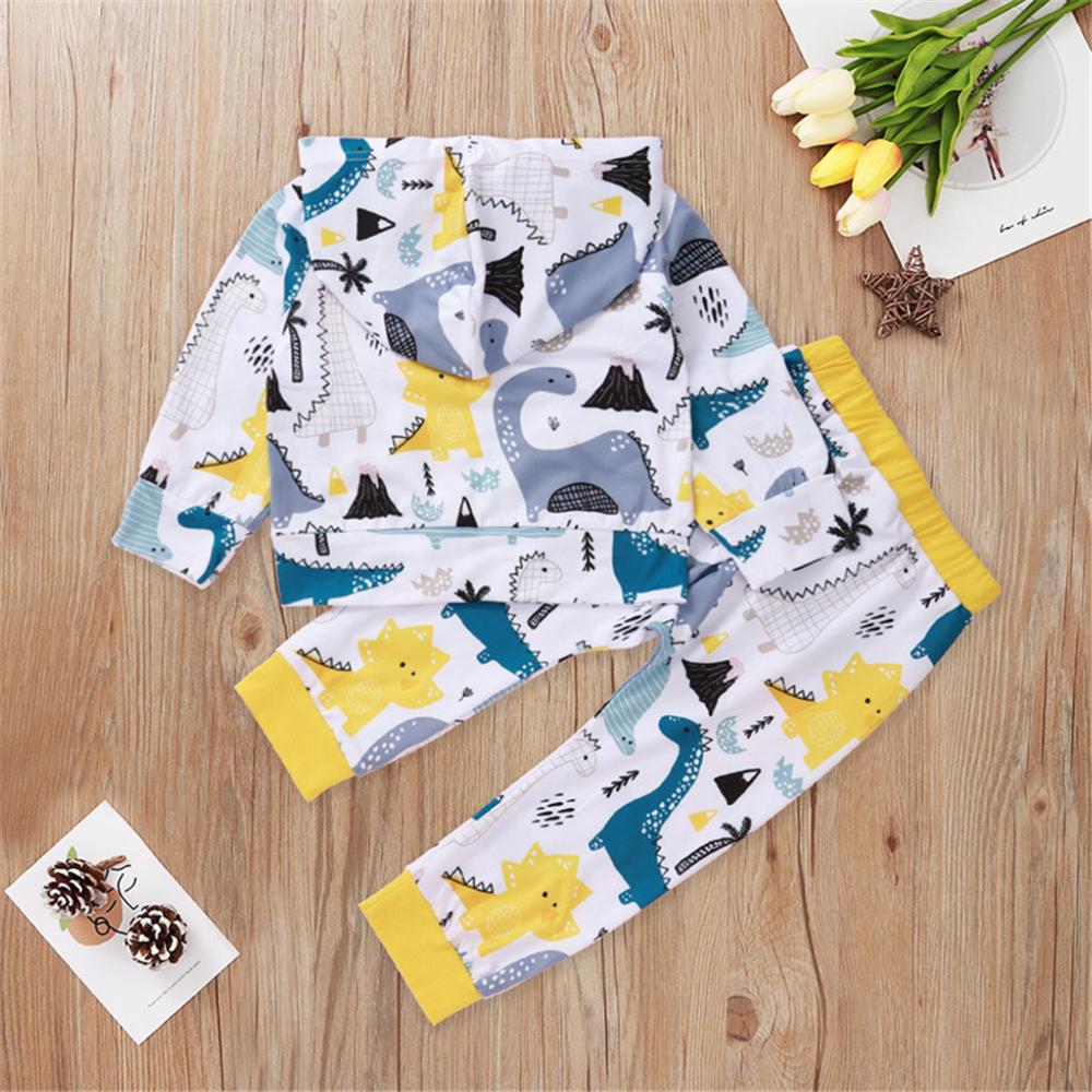 Baby Boys Dinosaur Printed Hooded Top & Pants Baby Clothes Vendors - PrettyKid