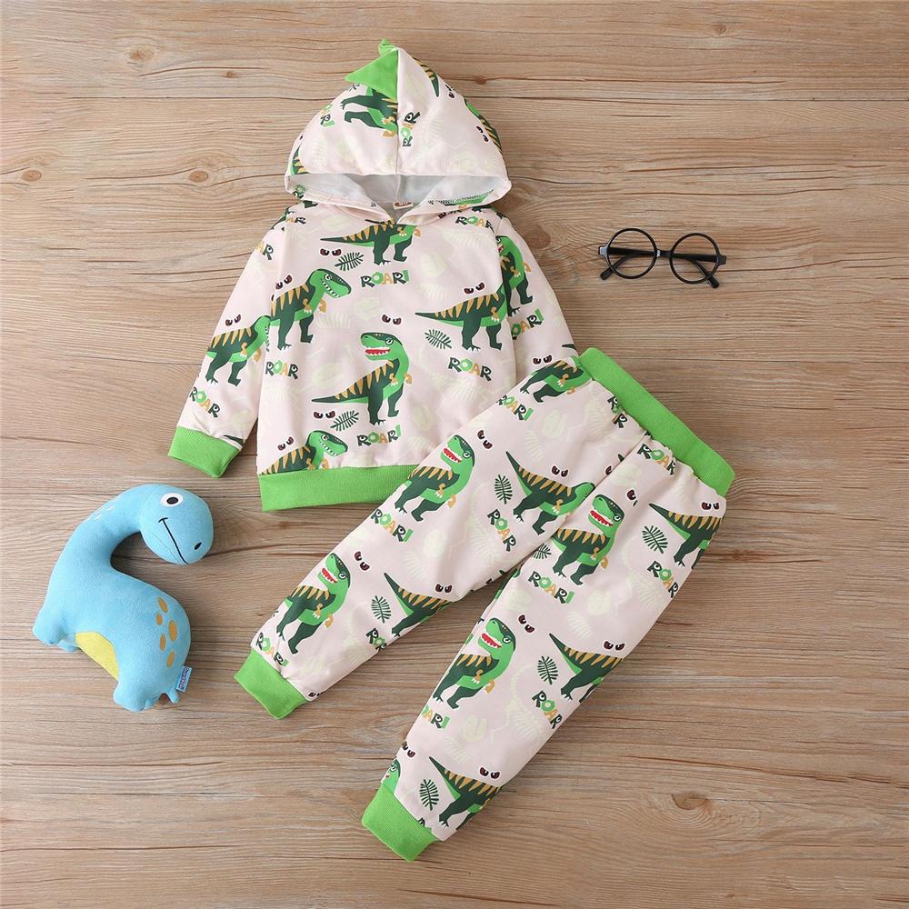 Boys Dinosaur Printed Hooded Top & Pants Wholesale Boys Suits - PrettyKid