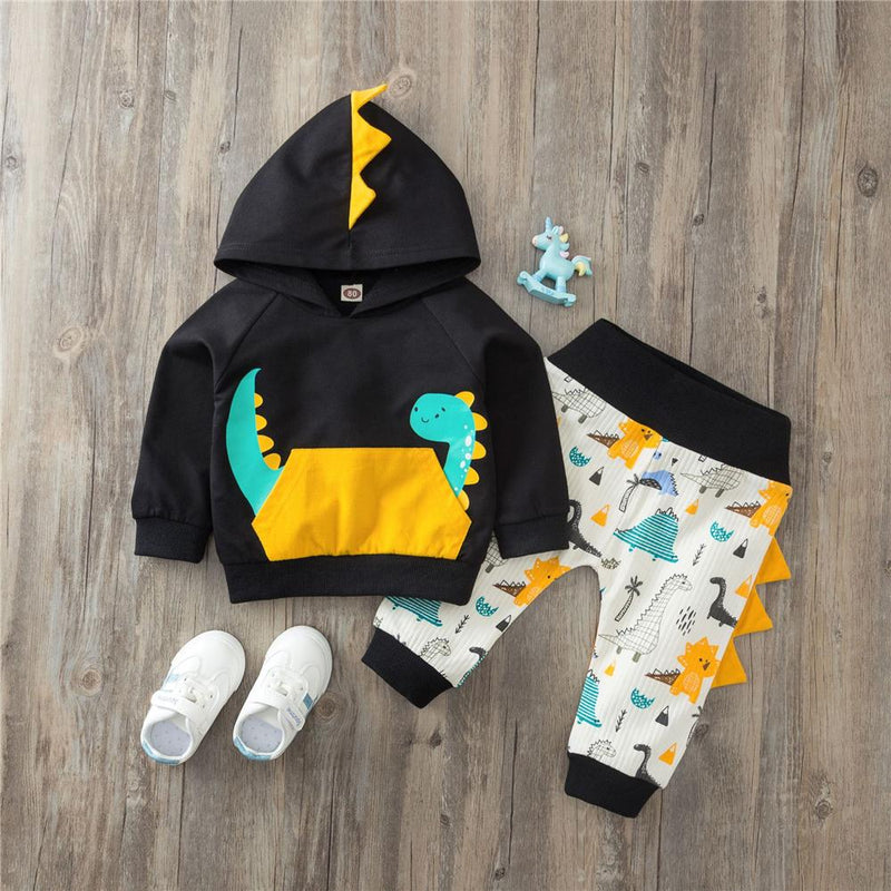Baby Boys Dinosaur Printed Hooded Top & Trousers Wholesale Clothing Baby - PrettyKid