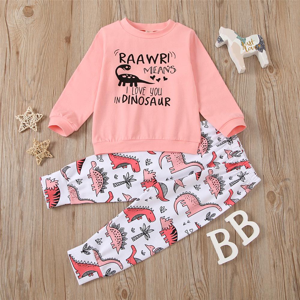 Girls Dinosaur Printed Long Sleeve T-shirt & Pants Girls Clothing Wholesale - PrettyKid