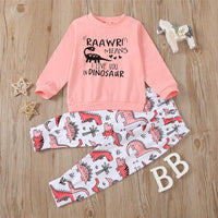 Girls Dinosaur Printed Long Sleeve T-shirt & Pants Girls Clothing Wholesale - PrettyKid