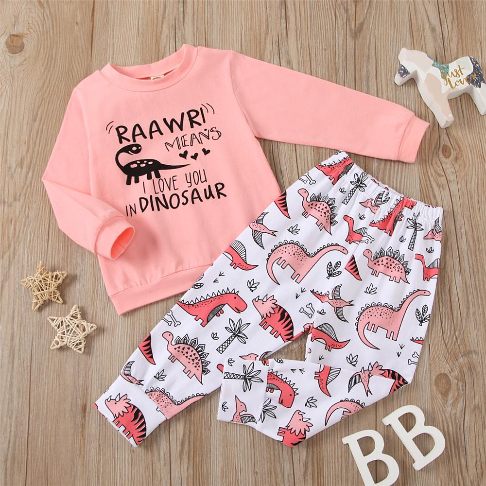 Girls Dinosaur Printed Long Sleeve T-shirt & Pants Girls Clothing Wholesale - PrettyKid