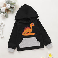 Boys Dinosaur Printed Pocket Long Sleeve Hooded Tops - PrettyKid