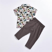 Boys Dinosaur Printed Short Sleeve Lapel Shirts & Pants Wholesale Baby Boy Boutique - PrettyKid