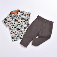 Boys Dinosaur Printed Short Sleeve Lapel Shirts & Pants Wholesale Baby Boy Boutique - PrettyKid