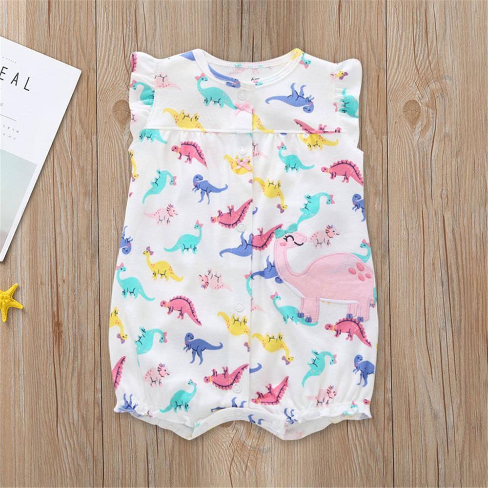 Baby Girls Dinosaur Printed Sleeveless Romper Baby clothing Cheap Wholesale - PrettyKid