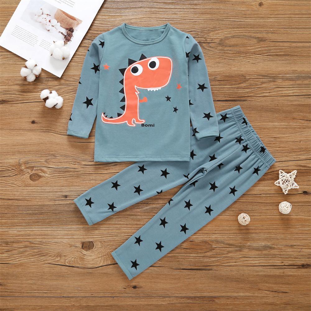 Children's Autumn and Winter Suit Dinosaur Print Long Sleeve Top & Pants Toddler Boys Clothes - PrettyKid