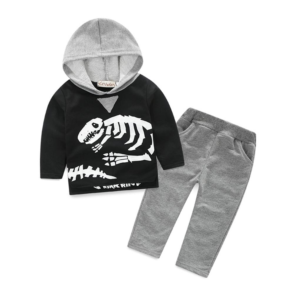 Boys Dinosaur Skeleton Printed Hooded Long Sleeve Top & Pants Wholesale Trendy Childrens Clothing - PrettyKid