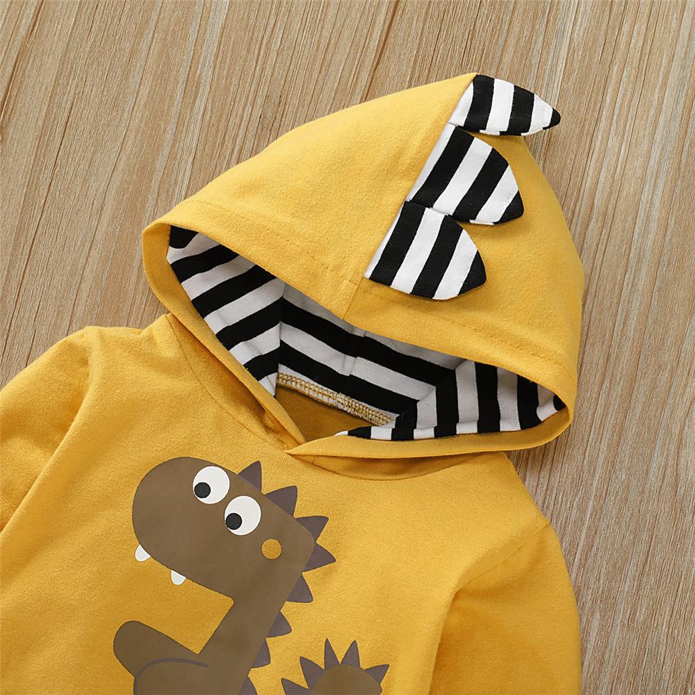 Baby Boys Dinosaur Striped Hooded Top & Pants Baby Wholesales - PrettyKid