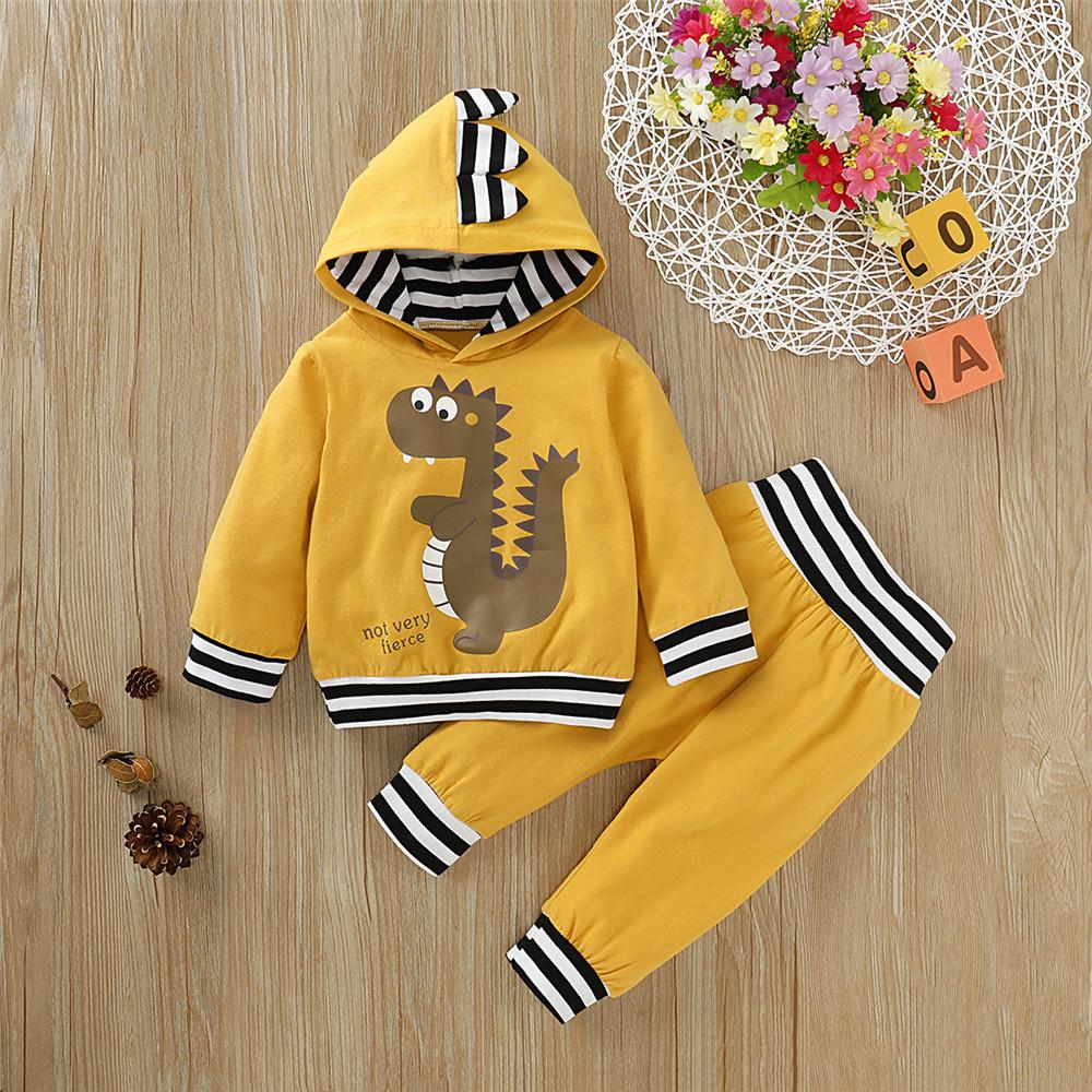Baby Boys Dinosaur Striped Hooded Top & Pants Baby Wholesales - PrettyKid