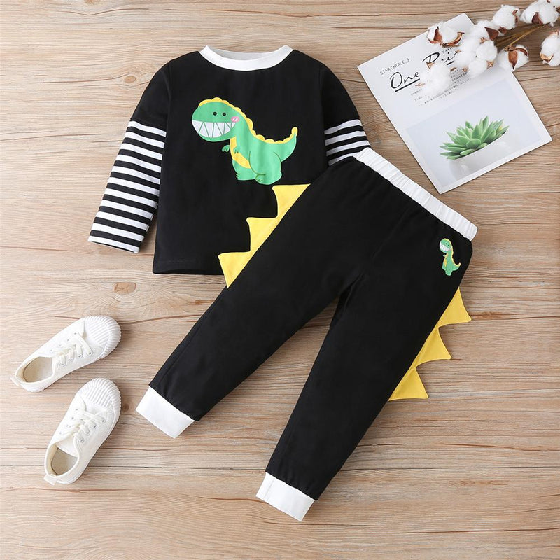 Boys Dinosaur Striped Long Sleeve Top & Pants Boys Wholesale - PrettyKid