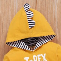 Baby Boys Dinosaur T-Rex Striped Hooded Long Sleeve Top & Pants Baby Clothes Cheap Wholesale - PrettyKid