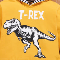 Baby Boys Dinosaur T-Rex Striped Hooded Long Sleeve Top & Pants Baby Clothes Cheap Wholesale - PrettyKid