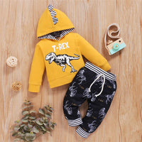 Baby Boys Dinosaur T-Rex Striped Hooded Long Sleeve Top & Pants Baby Clothes Cheap Wholesale - PrettyKid