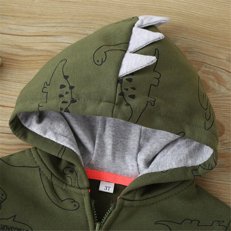 Baby Boys Dinosaur Zipper Long Sleeve Hooded Jacket Boy Clothes Wholesale - PrettyKid