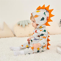 Baby Dinosuar Cartoon Printed Hooded Romper - PrettyKid