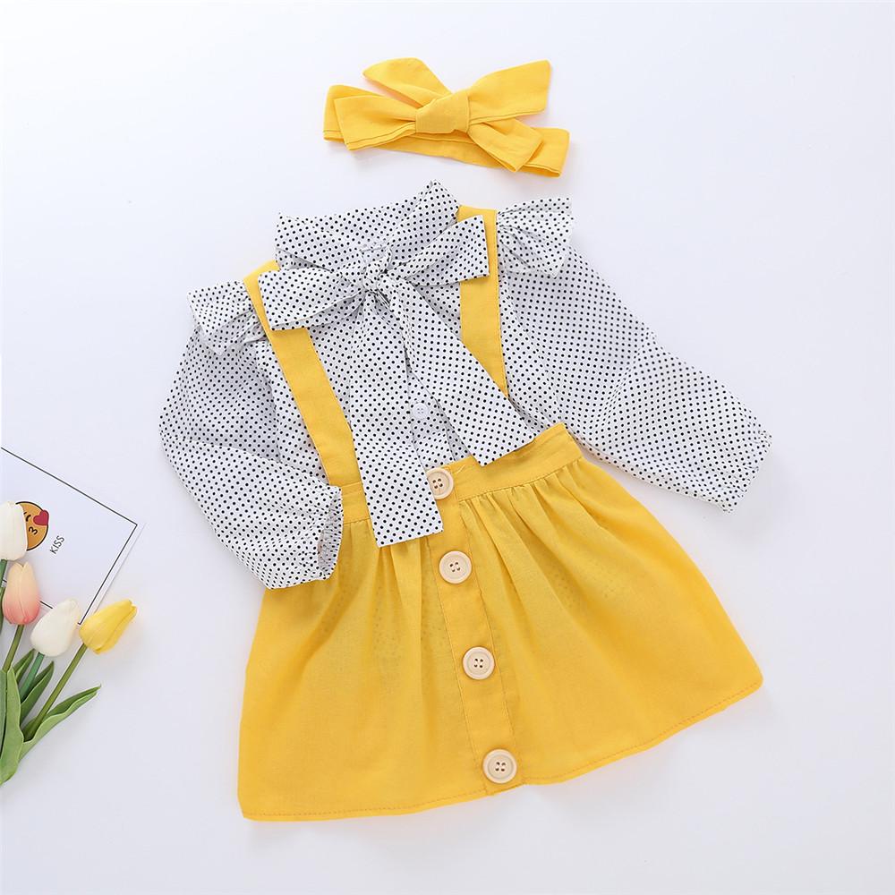 Girls Dolka Dot Long Sleeve Blouse & Skirt - PrettyKid