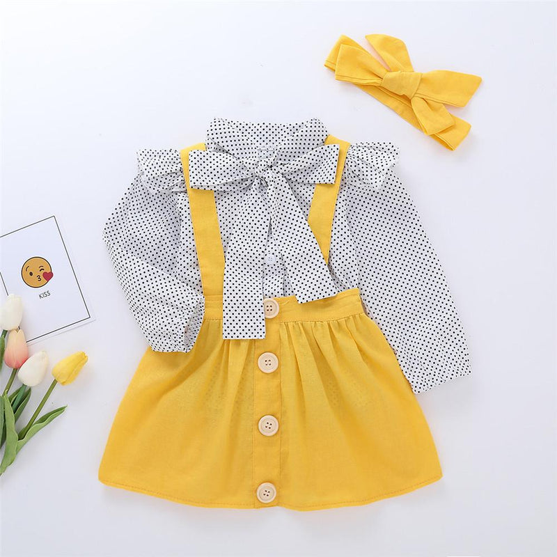 Girls Dolka Dot Long Sleeve Blouse & Skirt - PrettyKid