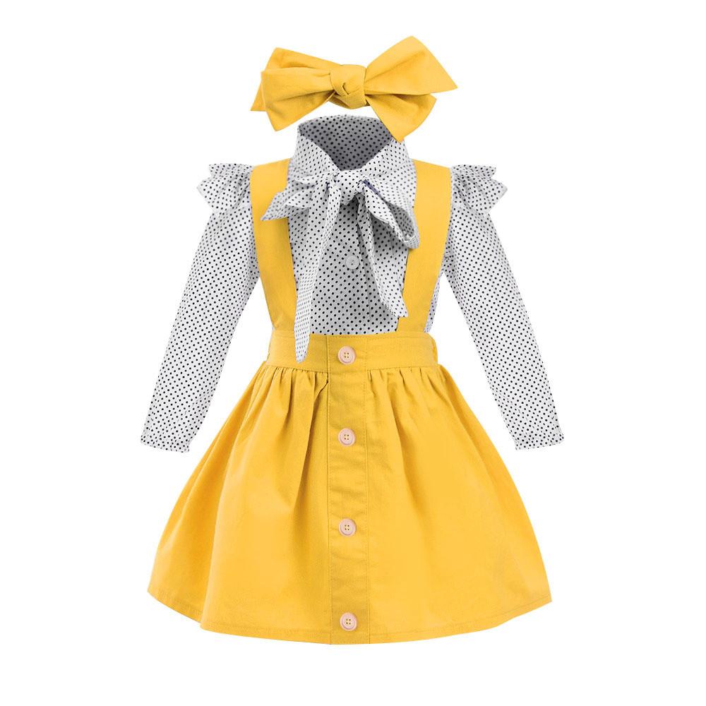 Girls Dolka Dot Long Sleeve Blouse & Skirt - PrettyKid