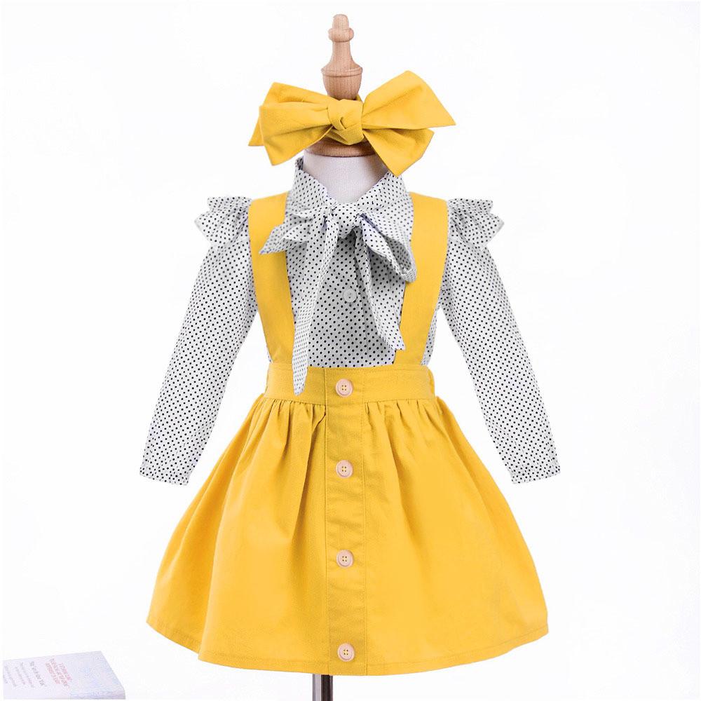 Girls Dolka Dot Long Sleeve Blouse & Skirt - PrettyKid