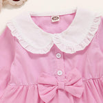 Baby Girls Doll Collar Bow Decor Long Sleeve Dress Baby Wholesale Clothes - PrettyKid