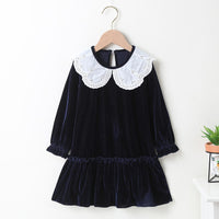 Girls Doll Collar Long Sleeve Soft Princess Dress Kids Wear Wholesale - PrettyKid