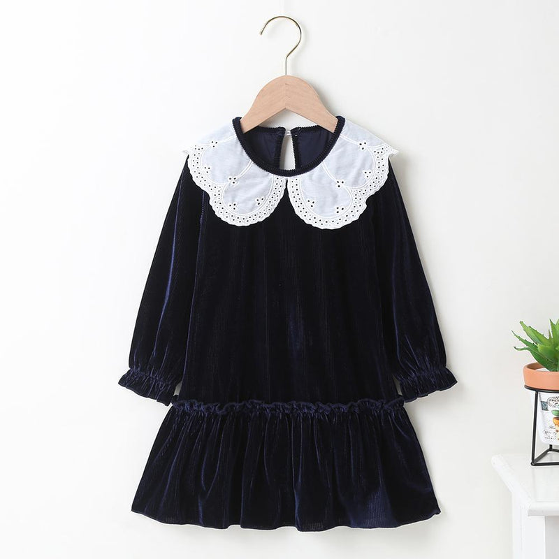 Girls Doll Collar Long Sleeve Soft Princess Dress Kids Wear Wholesale - PrettyKid