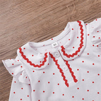 Toddler Girls Doll Collar Polka Dot Top & Denim Pants Wholesale Girl Clothing - PrettyKid