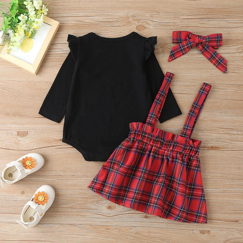 Baby Girls Dragon Long Sleeve Romper & Plaid Suspender Skirt Wholesale - PrettyKid
