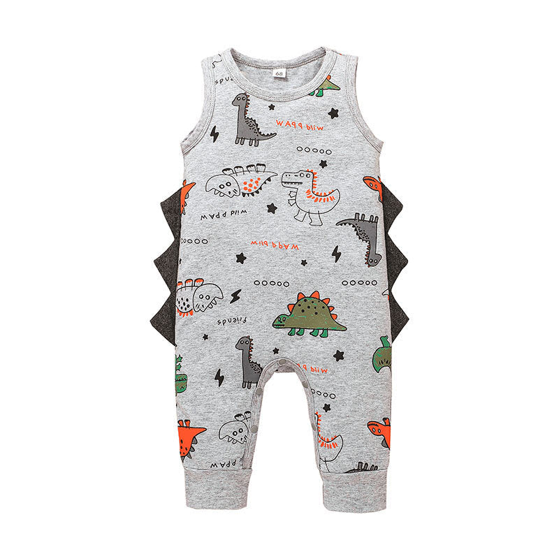 Baby Boy Dinosaur Print Baby Boy Sleeveless Jumpsuit - PrettyKid