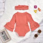 Bow-Knot Flared Sleeve Solid Color Baby One Piece - PrettyKid