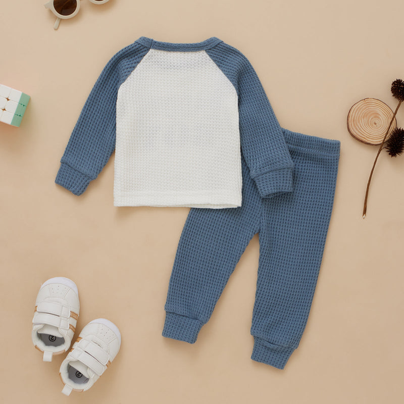 Colorblock Letter Print Sweatshirt And Solid Color Pants Toddler Boy Clothing Sets - PrettyKid