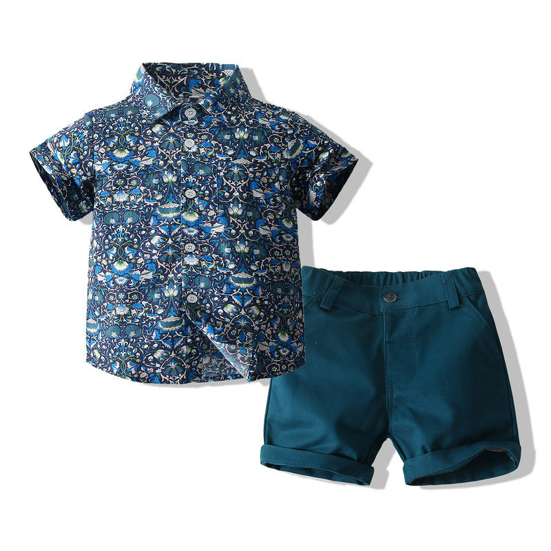 Boys Floral Short Sleeve Shirt And Shorts Toddler Clothing Sets - PrettyKid