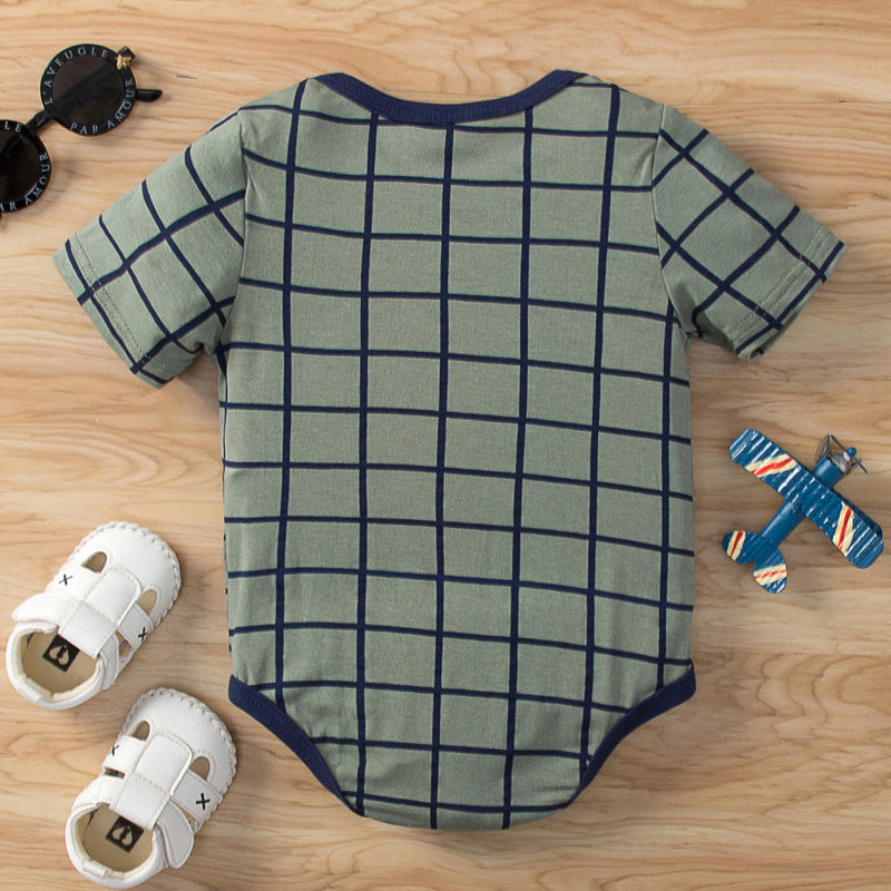Baby Boys And Girls Green Plaid Short Sleeve Bodysuit Wholesale Baby Onesies - PrettyKid