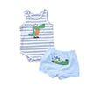 Baby Boys Crocodile Pattern Sleeveless Striped Bodysuit And Shorts Wholesale Baby Sets - PrettyKid