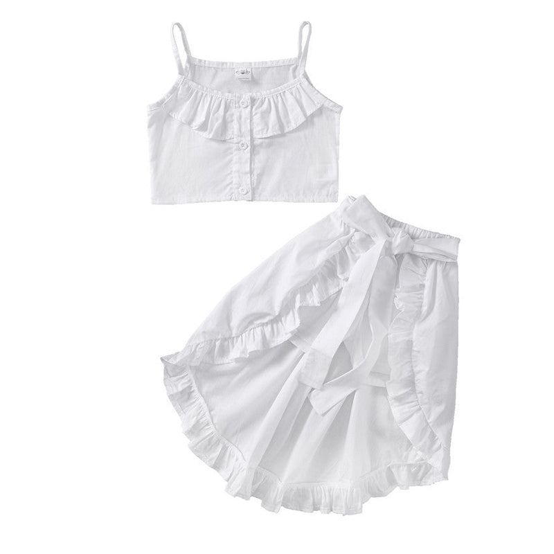 18months-6years Toddler Girl Sets Children's Clothing Wholesale White Suspenders & Irregular Skirt Girls Summer Suit - PrettyKid