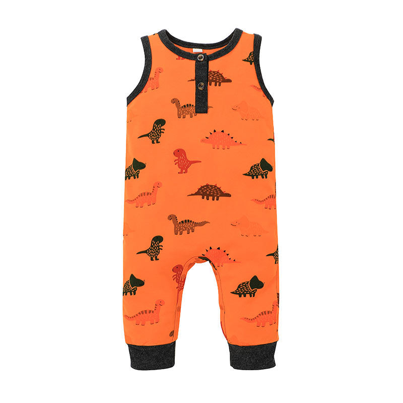 Baby Boy Sleeveless Dinosaur Print Bodysuit Baby Sleeveless Jumpsuit - PrettyKid