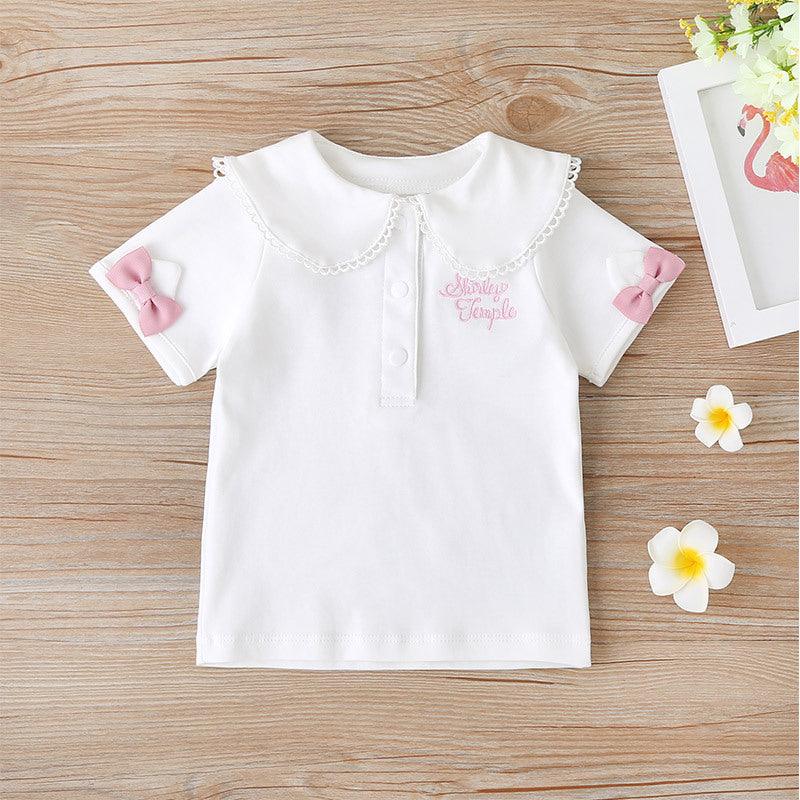 Baby Girl Letter Embroidery Bow T-Shirt Baby Tee Shirts Wholesale - PrettyKid