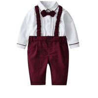 Baby Boy Sets Wholesale White Shirt And Red Suspender Pants - PrettyKid